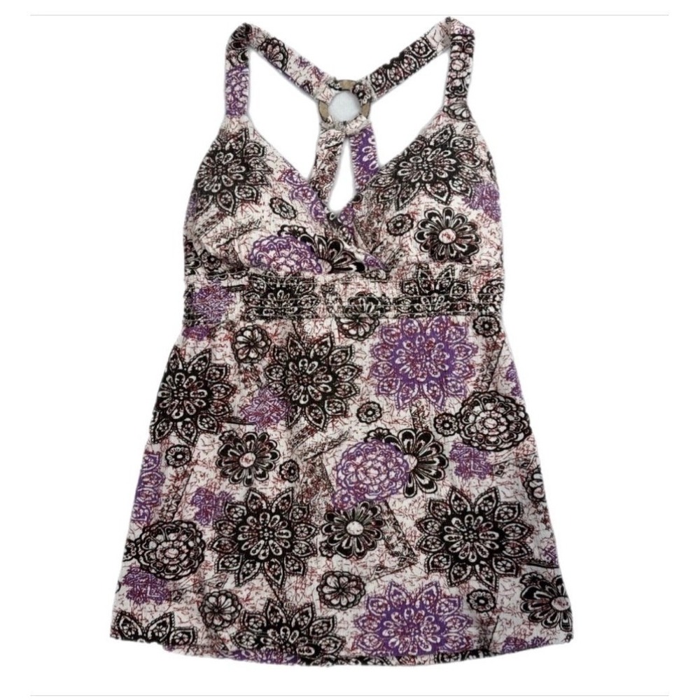 Piper & Blue Tank Top Womens XL Purple Floral Mandala Boho Smocked Racerback